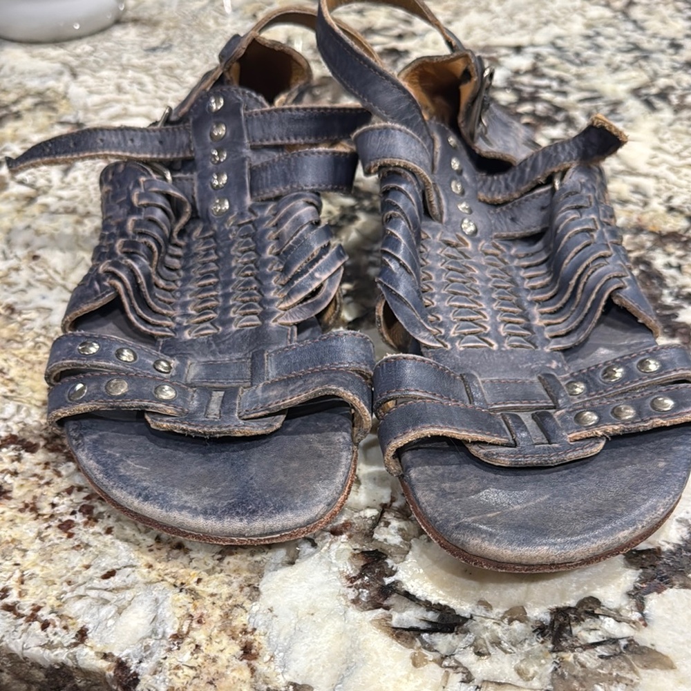 Bedstu Blue Leather Sandals with Stud Accents